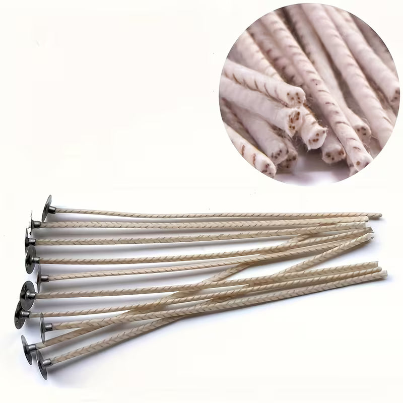 Pack de 100 mechas de soja prensada para velas artesanales – con base metálica