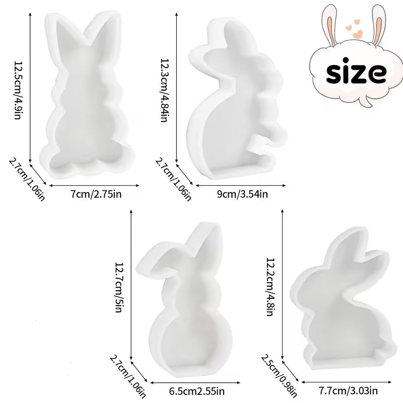 kit com 4 moldes de silicone em formato de coelho