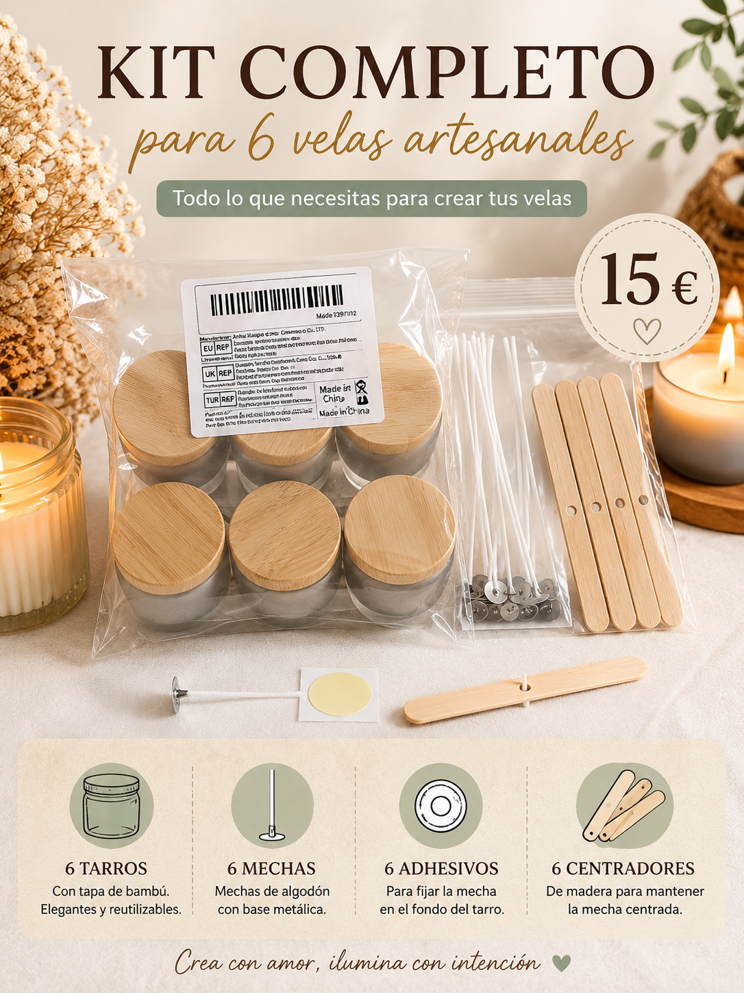 Kit Completo para 6 Velas Artesanales