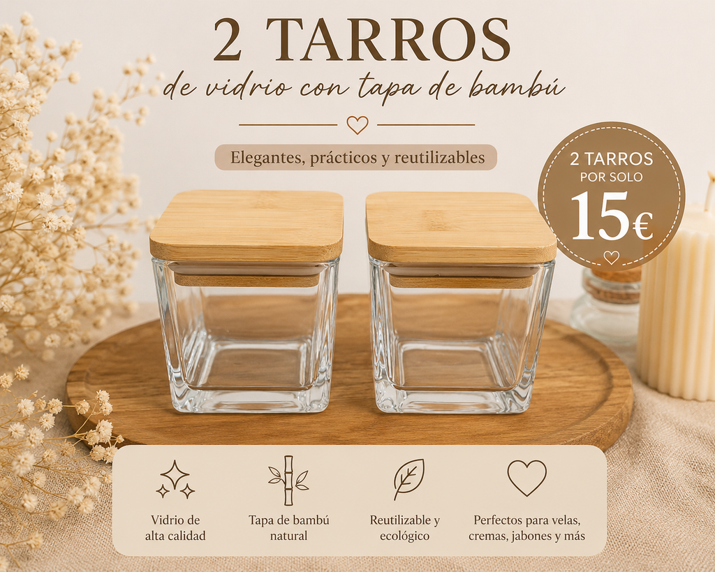 2 Tarros de Vidrio con Tapa de Bambúok