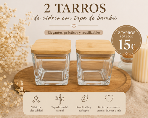 2 Tarros de Vidrio con Tapa de Bambúok